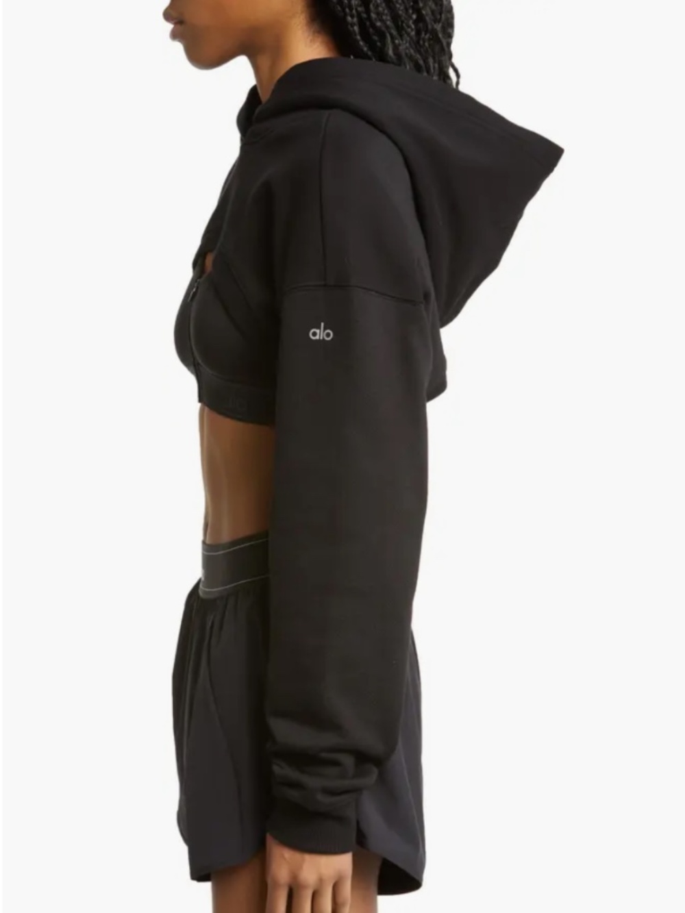 ALO Yoga Shrug It Off Cropped Fleece Hoodie Black Slouchy Activewear Relaxed - Picture 3 of 13